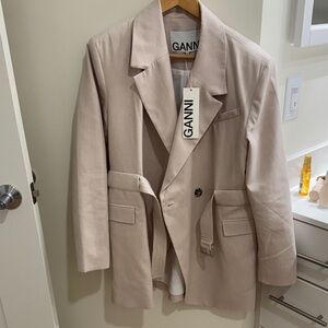 Ganni Cotton Melange Tailoring Blazer in Angora